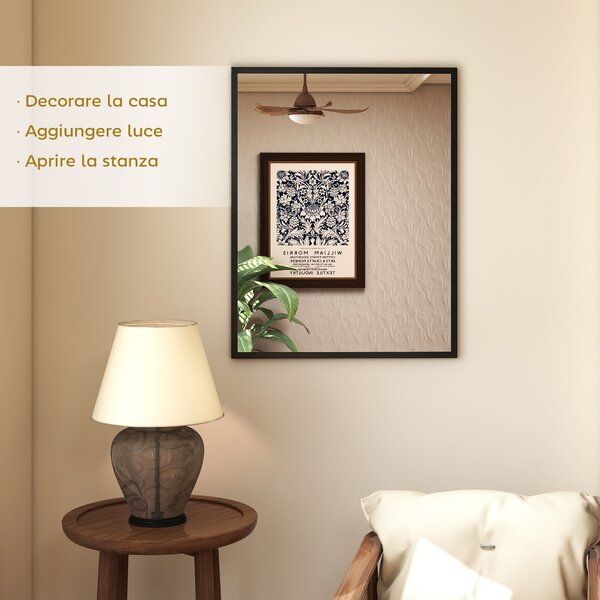 HOMCOM Specchio Bagno Parete Rettangolare con Ganci, Specchio da Camera in Vetro e MDF, 70x90 cm, Nero | Aosom Italy