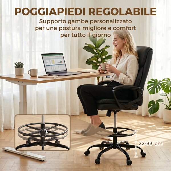 HOMCOM Sedia Ufficio Girevole in Finta Pelle, Altezza Regolabile, Schienale Alto, Braccioli, per Studio, Nero | Aosom Italy