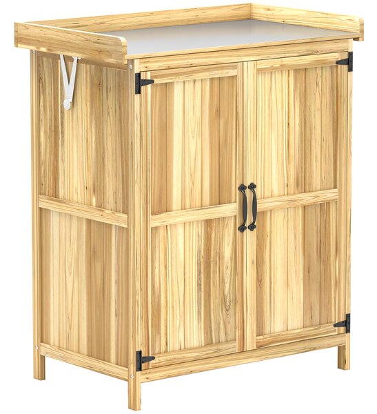 Outsunny Armadietto da Esterno, Capanno Porta Attrezzi con Mensola, in Legno con 2 Ante per Giardino, Patio, Color Legno | Aosom Italy