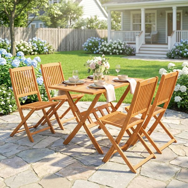 Outsunny Set da Pranzo da Giardino 5 Pezzi, Tavolo e 4 Sedie Pieghevoli | Aosom Italy