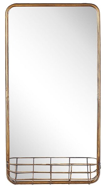 Specchio da parete in ferro dorato con cornice in metallo 40 x 80 cm Cestello portaoggetti in filo Glam Beliani