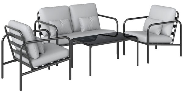 Outsunny Set Salotto da Giardino 4 Pezzi in Acciaio con Divano 2 Posti, 2 Poltrone, Tavolino, Cuscini, Grigio Chiaro | Aosom Italy