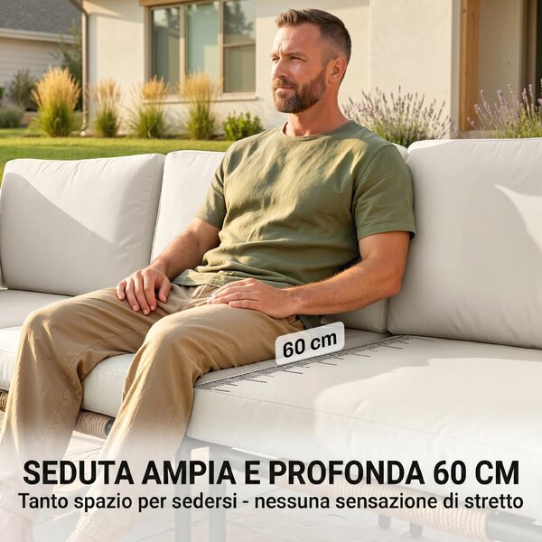 Outsunny Set Giardino 5 Pezzi, Rattan Componibile L con Cuscini, 192x126x60 cm, Colore Cachi | Aosom Italy