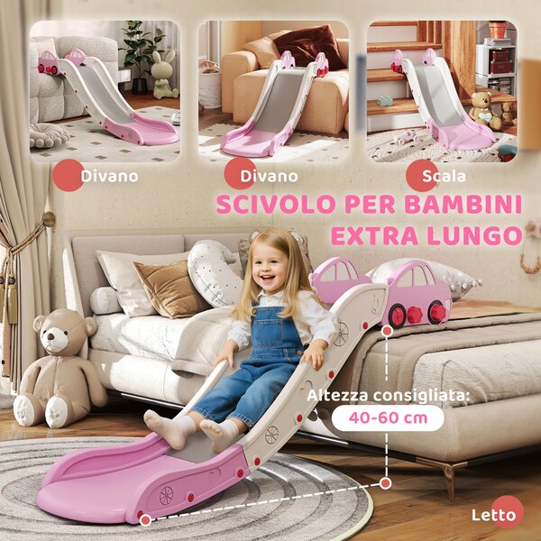 AIYAPLAY Scivolo per Bambini in HDPE con Zona di Ammortizzazione Integrata, per Divani, Letti, Età 18-48 Mesi, Rosa | Aosom Italy