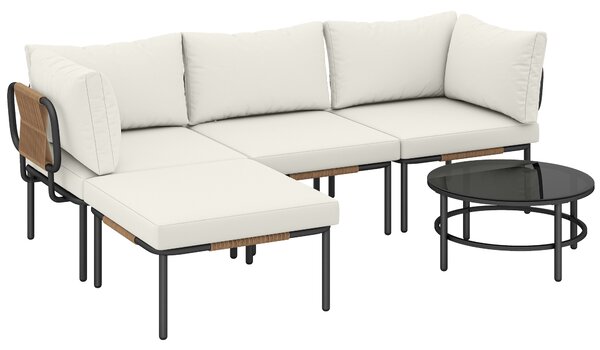Outsunny Set Giardino 5 Pezzi, Rattan Componibile L con Cuscini, 192x126x60 cm, Colore Cachi | Aosom Italy