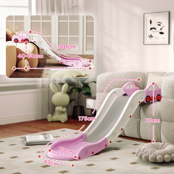 AIYAPLAY Scivolo per Bambini in HDPE con Zona di Ammortizzazione Integrata, per Divani, Letti, Età 18-48 Mesi, Rosa | Aosom Italy