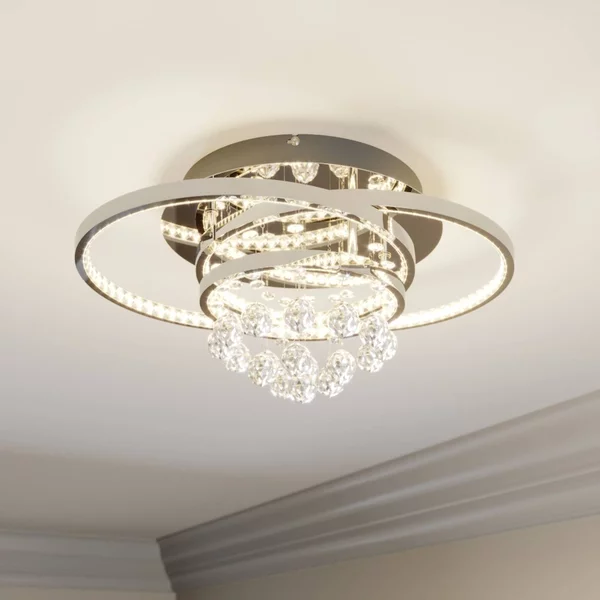 Plafoniera a LED Keely Lucande, dimmerabile, Cromo / Argento, Soggiorno / Sala da pranzo, Metallo, Moderno, Plafoniera LED