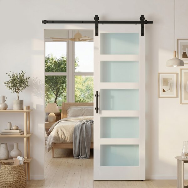 HOMCOM Porta Scorrevole Rustico Interno con Binario Silenzioso, Kit Ferramenta e Maniglia, Bianco | Aosom Italy