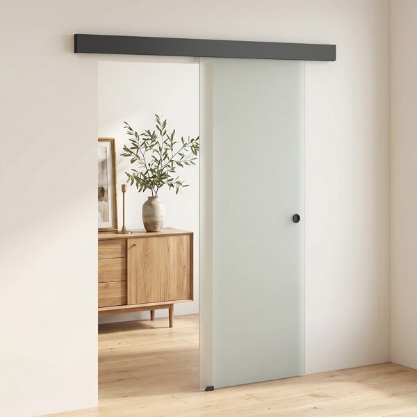 HOMCOM Porta Scorrevole Interna in Vetro Temperato Sabbiato con Binario Silenzioso, Guida, Kit Ferramenta, Trasparente | Aosom Italy