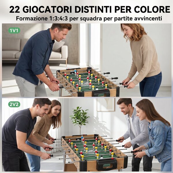 SPORTNOW Calcio Balilla, 89 cm Tavolo, Set Gioco, Segnapunti Manuali, Rovere Giallo | Aosom Italy