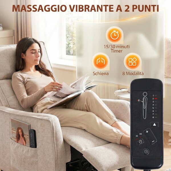 HOMCOM Poltrona Massaggiante Reclinabile Manuale in Tessuto, Effetto Lino, con Telecomando, Crema | Aosom Italy