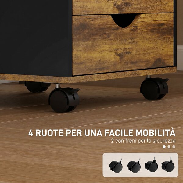 HOMCOM Cassettiera da Ufficio a 5 Cassetti con Ruote Girevoli con Freni, 40x40x67 cm, Marrone | Aosom Italy