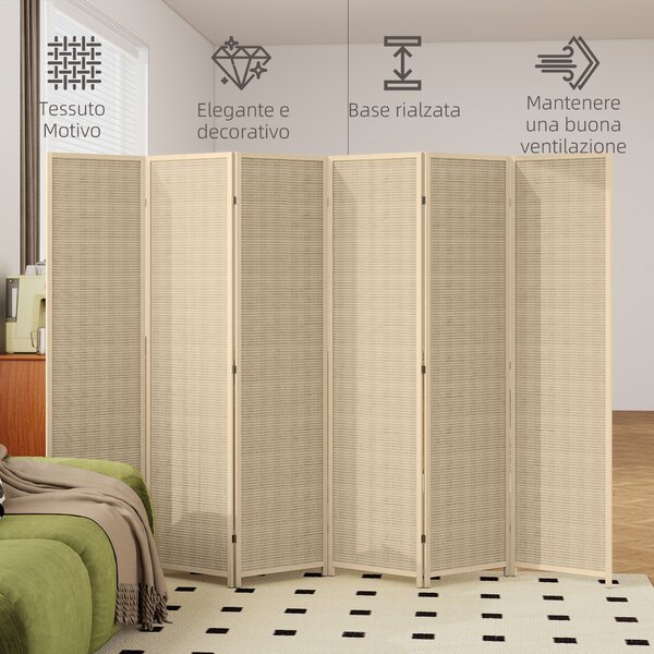 HOMCOM Paravento da Interno a 6 Ante Pieghevole in Legno e Bambù Altezza 180cm, Colore Naturale | Aosom Italy