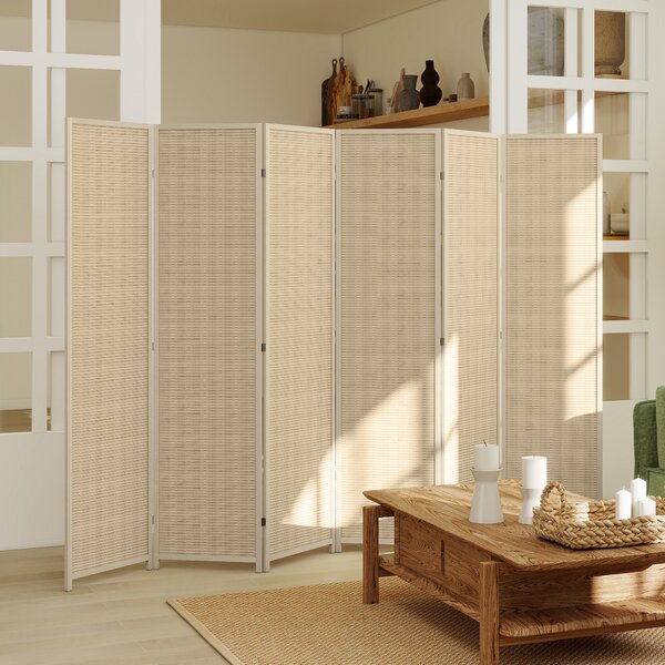 HOMCOM Paravento da Interno a 6 Ante Pieghevole in Legno e Bambù Altezza 180cm, Colore Naturale | Aosom Italy
