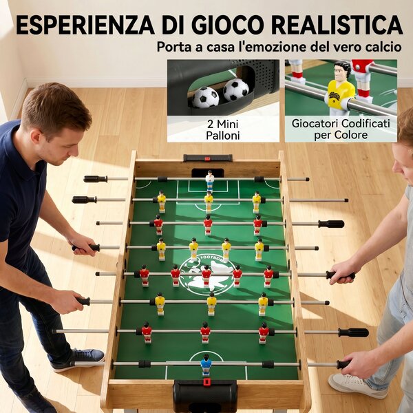 SPORTNOW Calcio Balilla, Tavolo 121 Cm, 22 Giocatori, Segnapunti Manuali, Legno Naturale | Aosom Italy
