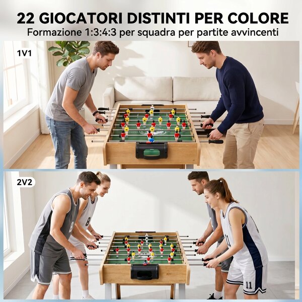 SPORTNOW Calcio Balilla, Tavolo 121 Cm, 22 Giocatori, Segnapunti Manuali, Legno Naturale | Aosom Italy