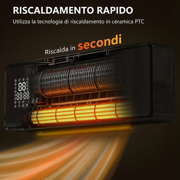 HOMCOM Stufa Ceramica 2000W a Parete con 3 Modalità, Temperatura Regolabile, Timer, Telecomando, Blocco Bambini, Nero | Aosom Italy