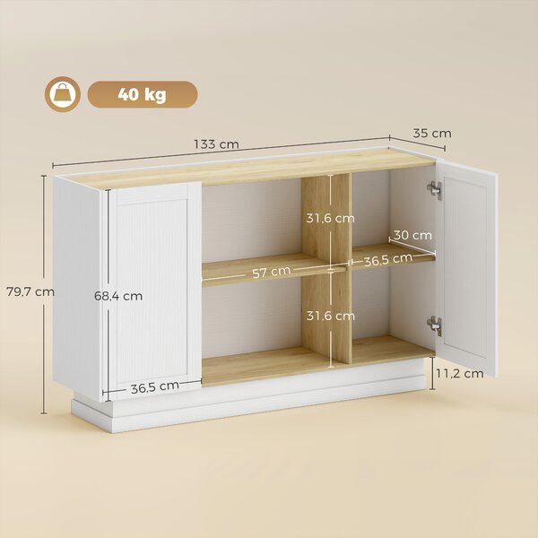 HOMCOM Credenza da 133 cm con 2 Ripiani Aperti e 2 Armadietti | Aosom Italy
