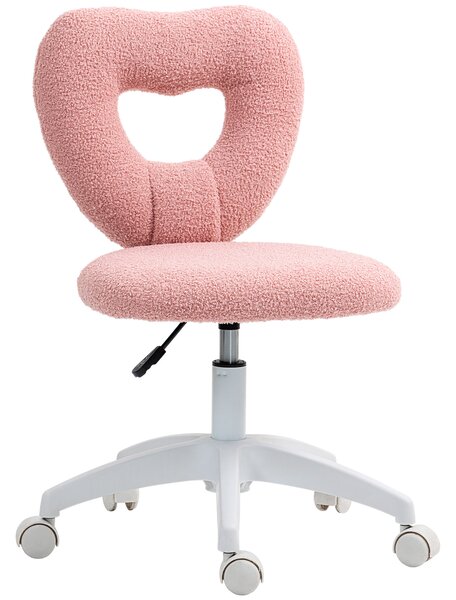 HOMCOM Sedia da ufficio girevole senza braccioli, schienale a cuore e velluto teddy, rosa | Aosom Italy