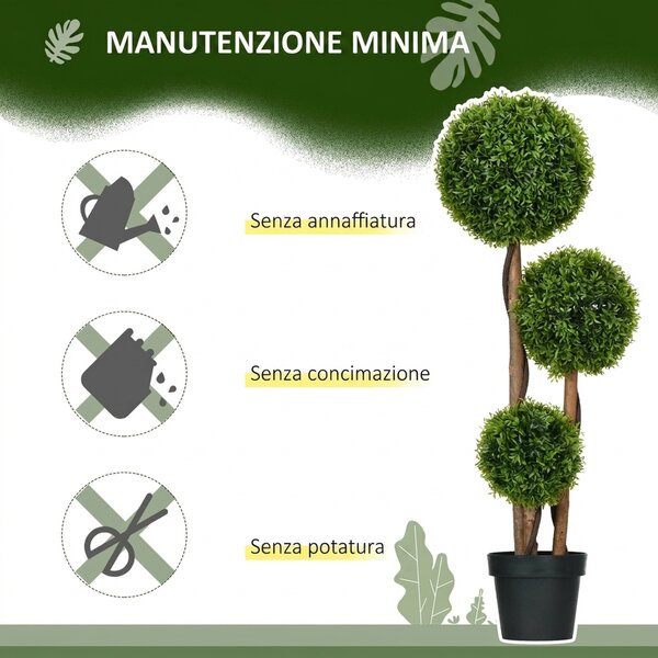 HOMCOM Pianta di Bosso Artificiale a 3 Sfere con Foglie di Bambù, Vaso Incluso, Altezza 110 cm, Verde | Aosom Italy