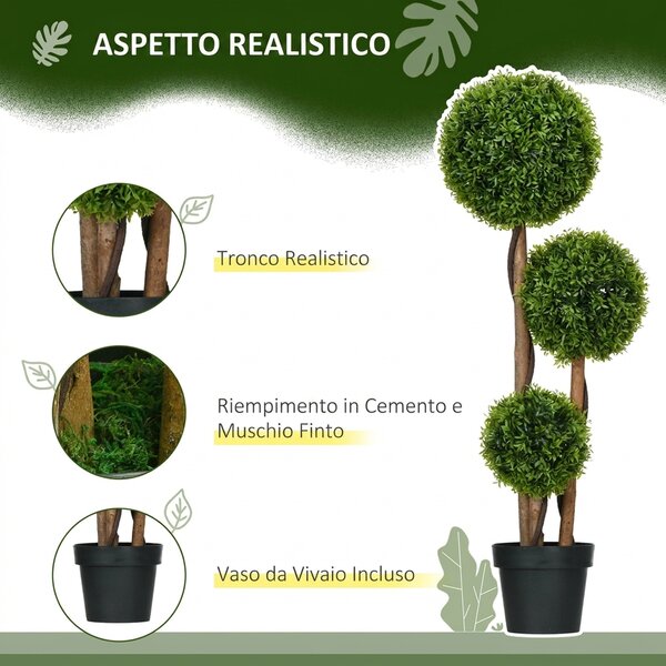 HOMCOM Pianta di Bosso Artificiale a 3 Sfere con Foglie di Bambù, Vaso Incluso, Altezza 110 cm, Verde | Aosom Italy