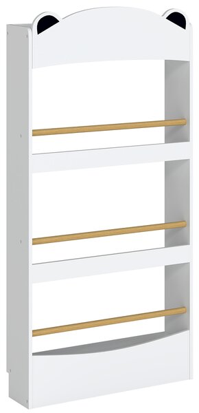 AIYAPLAY Libreria Montessoriana per Bambini 3-8 Anni a Forma di Orso con 4 Ripiani in Legno, 50x15x97 cm, Bianco | Aosom Italy