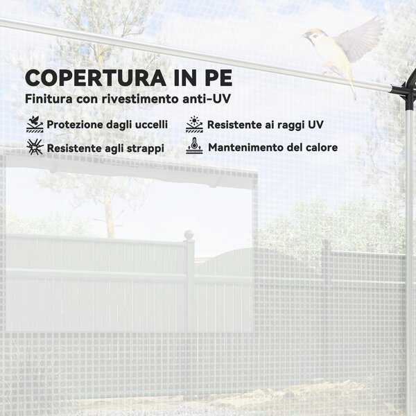Outsunny Serra a Tunnel 2x3x2 m con Porte e Finestre Avvolgibili e Tetto a Punta, in Acciaio e PE, Bianco | Aosom Italy