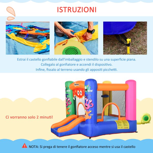 Outsunny Casa Gioco Gonfiabile Gigante per Bambini 3-8 anni Trampolino Rimbalzante Colorato con Scivolo e Canestro 250cmx180cmx175cm|Aosom
