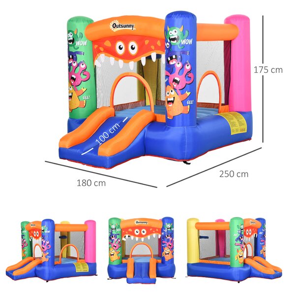 Outsunny Casa Gioco Gonfiabile Gigante per Bambini 3-8 anni Trampolino Rimbalzante Colorato con Scivolo e Canestro 250cmx180cmx175cm|Aosom