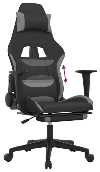 Sedia da gaming vidaXL con poggiapiedi, tessuto nero e grigio chiaro