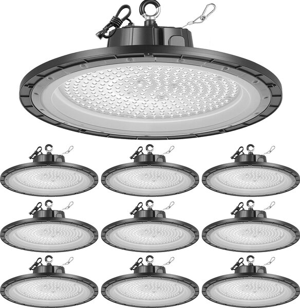 Proiettore a LED per alte luci - Versione UFO - Set di 10 - Potenza 200 W - Flusso luminoso 30.000 lm - Temperatura colore 5000 K bianco neutro - Grado di protezione IP65 - Tensione 100-277 V