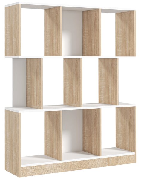 HOMCOM Libreria Moderna con 8 Scomparti in Legno, Bianca e Rovere, 100 x 30 x 124 cm