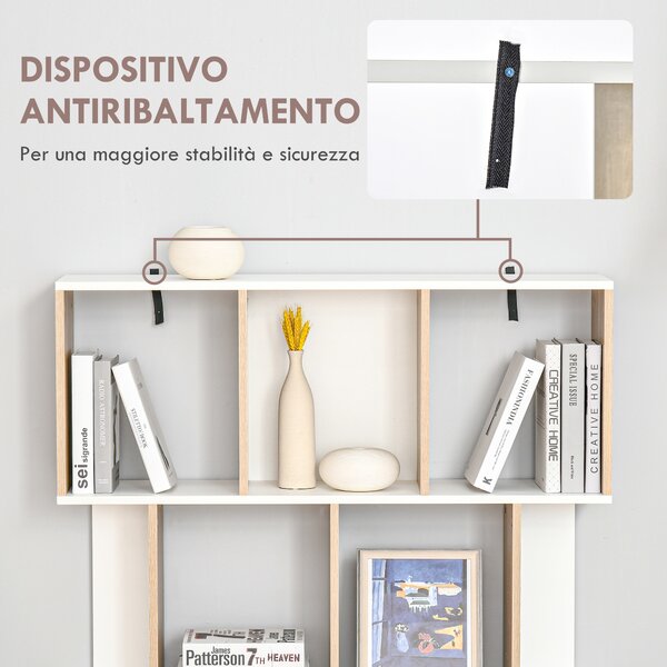 HOMCOM Libreria Moderna con 8 Scomparti in Legno, Bianca e Rovere, 100 x 30 x 124 cm