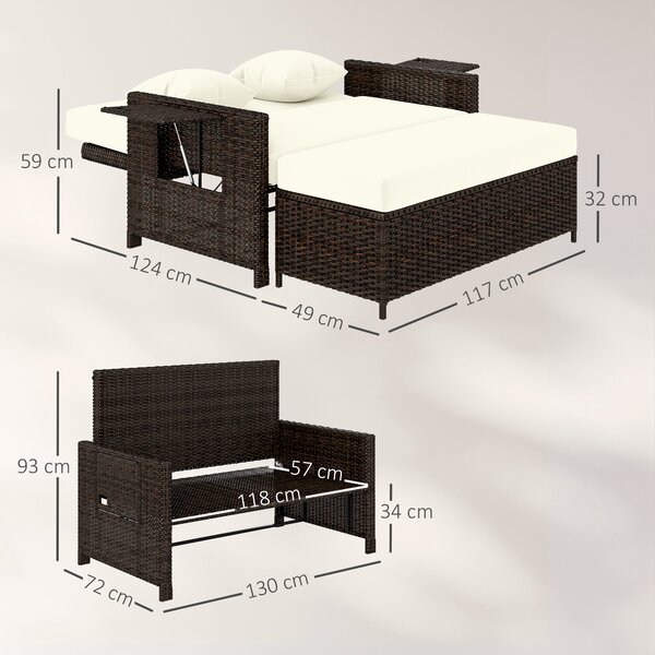 Outsunny Divanetto da Giardino Componibile con Panca, Mobili da Giardino in Rattan Marrone, Set 2 Pezzi Salvaspazio|Aosom