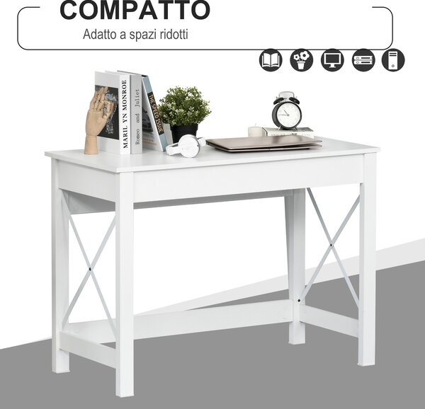 HOMCOM Scrivania Moderno da studio per Camera e Ufficio, Tavolo in Legno, 105x50x76cm, Bianco | Aosom Italy