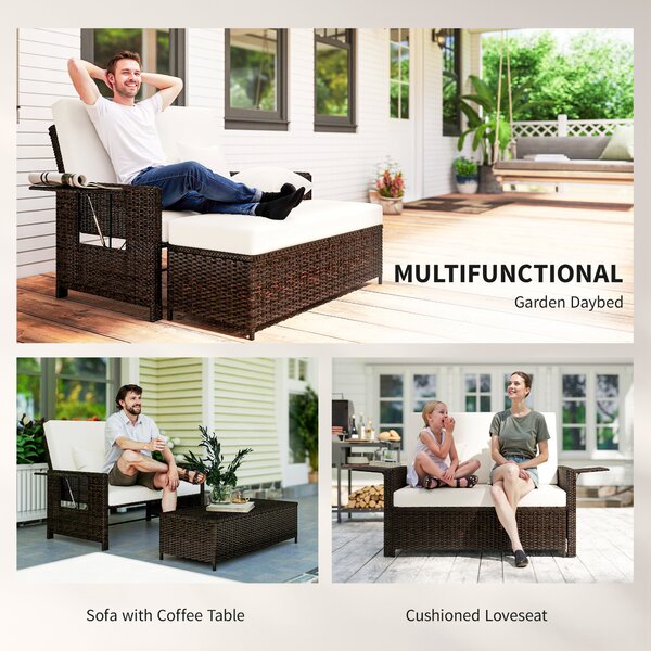 Outsunny Divanetto da Giardino Componibile con Panca, Mobili da Giardino in Rattan Marrone, Set 2 Pezzi Salvaspazio|Aosom
