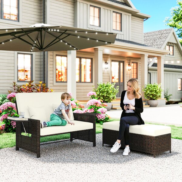 Outsunny Divanetto da Giardino Componibile con Panca, Mobili da Giardino in Rattan Marrone, Set 2 Pezzi Salvaspazio|Aosom