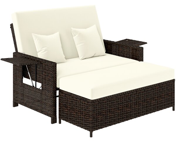 Outsunny Divanetto da Giardino Componibile con Panca, Mobili da Giardino in Rattan Marrone, Set 2 Pezzi Salvaspazio|Aosom