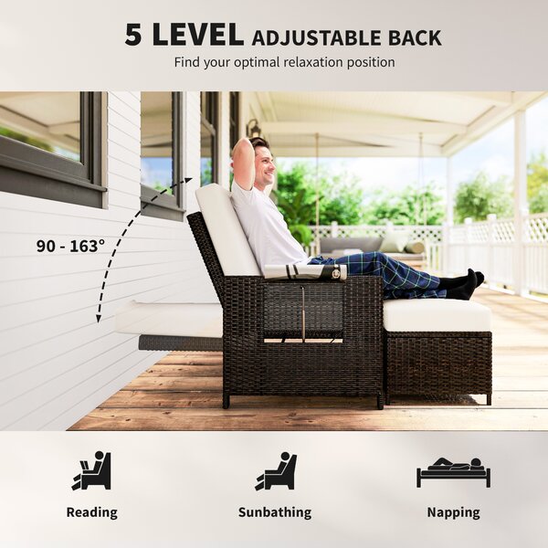 Outsunny Divanetto da Giardino Componibile con Panca, Mobili da Giardino in Rattan Marrone, Set 2 Pezzi Salvaspazio|Aosom