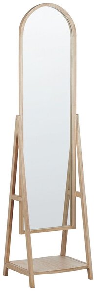 Specchio da terra 43 x 170 cm con mensola cornice in legno chiaro figura intera Beliani