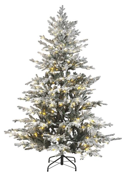 Albero di natale artificiale bianco sintetico 180 cm innevato pre innevato con neve rami innevati led lucine natalizie Beliani