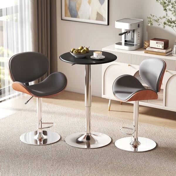 HOMCOM Tavolino da Bar Cromato, Tavolo Rotondo Regolabile in Altezza con Sistema Lift Up, Piano Rotondo Girevole 360° Φ63x67-93cm|Aosom