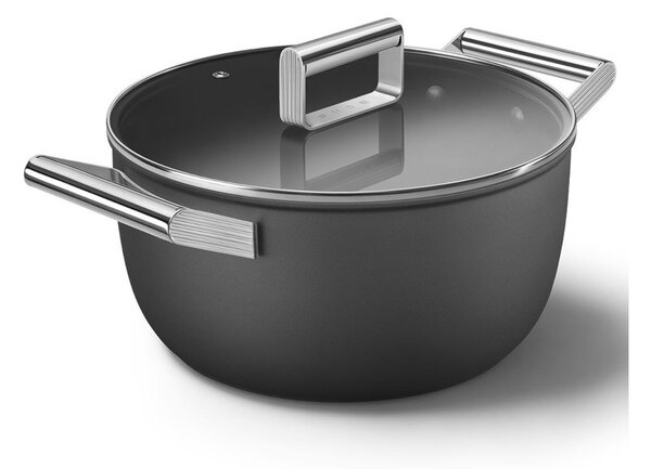 Smeg CKFC2411BLM Nero 50's Style Cookware Casseruola 24cm 4,6L Antiaderente Coperchio