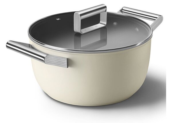 Smeg CKFC2411CRM Panna 50's Style Cookware Casseruola 24cm 4,6L Antiaderente Coperchio