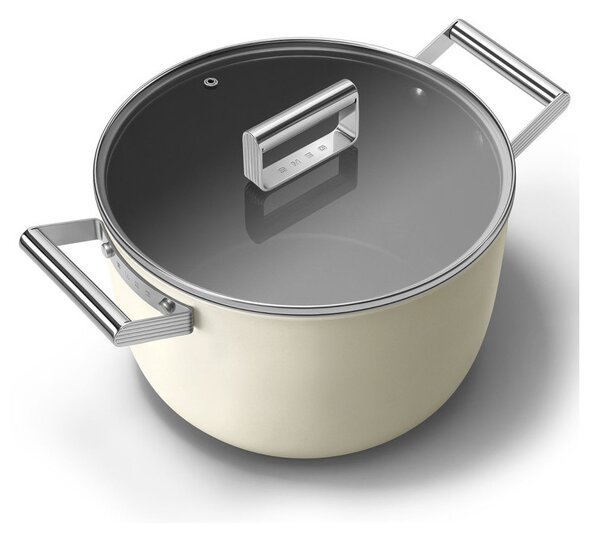 Smeg CKFC2611CRM Panna 50's Style Cookware Casseruola 26cm 7,7L Antiaderente Coperchio