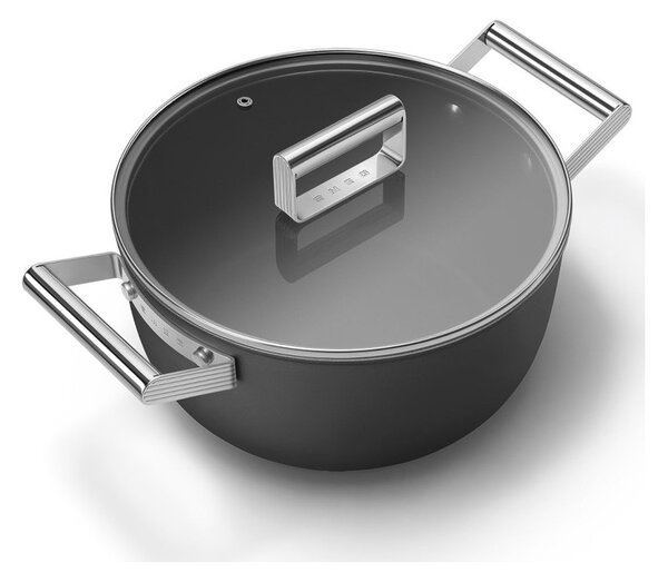 Smeg CKFC2411BLM Nero 50's Style Cookware Casseruola 24cm 4,6L Antiaderente Coperchio