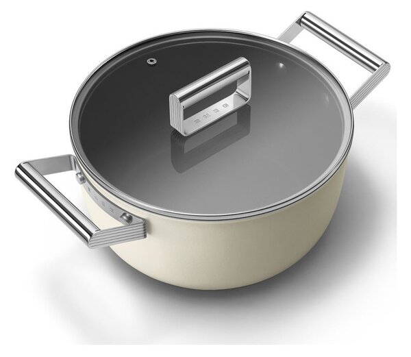 Smeg CKFC2411CRM Panna 50's Style Cookware Casseruola 24cm 4,6L Antiaderente Coperchio