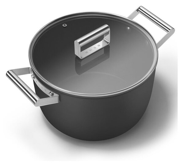 Smeg CKFC2611BLM Nero 50's Style Cookware Casseruola 26cm 7,7L Antiaderente Coperchio
