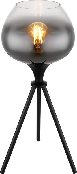 Lampada da tavolo Globo Lighting, struttura in metallo nero opaco, paralume in vetro fumé, cavo in tessuto nero, interruttore a levetta sul cavo, diametro: 240 mm, altezza: 450 mm, lunghezza del cavo: 1500 mm, esclusa lampadina: 1 x E27 40W 230V