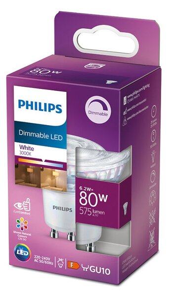 Philips LED Spot GU10 6.2W 230V 3000K 575Lm Equivalente 80W Dimmerabile